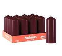 Bolsius Smooth Pillar Candles - Burgundy - Pack of 12-5.9″ × 2.4″ - Decorative Household Candles - Burning Time 42 Hours - Unscented - Contains Natural Plant Wax - Without Palm Oil