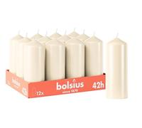 Bolsius Smooth Pillar Candles - Ivory - Pack of 12-15 x 6 cm - Decorative - Burning Time 42 Hours - Unscented - Contains Natural Plant Wax - Without Palm Oil