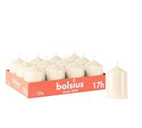 Bolsius Smooth Pillar Candles - Ivory - Pack of 12-8 x 6 cm - Decorative Household Candles - Burn Time 17 Hours - Unscented - Contains Natural Plant Wax - Without Palm Oil