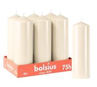 Bolsius Smooth Pillar Candles - Ivory - Pack of 6-20 x 7 cm - Decorative Household Candles - Burn Time 75 Hours - Unscented - Contains Natural Plant Wax - Without Palm Oil