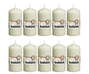 Bolsius Smooth Pillar Candles - Ivory - Set of 10 - Decorative Household Candles - Length Burning Time 33 Hours - Unscented - Natural Plant Wax - 12 x 6 cm