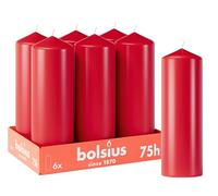 Bolsius Smooth Pillar Candles - Red - Pack of 6-20 x 7 cm - Decorative Household Candles - Burn Time 75 Hours - Unscented - Contains Natural Plant Wax - Without Palm Oil