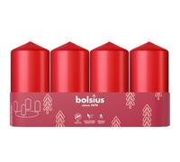 Bolsius Smooth Pillar Candles - Set of 4 - Red - 100x48 mm - Decorative Candles - Long Burning Time - Unscented - with Natural Plant Wax - Without Palm Oil