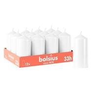 Bolsius Smooth Pillar Candles - White - Pack of 12-12 x 6 cm - Decorative Household Candles - Burn Time 33 Hours - Unscented - Contains Natural Plant Wax - Without Palm Oil