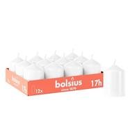 Bolsius Smooth Pillar Candles - White - Pack of 12-8 x 6 cm - Decorative Household Candles - Burn Time 17 Hours - Unscented - Contains Natural Plant Wax - Without Palm Oil