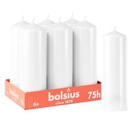 Bolsius Smooth Pillar Candles - White - Pack of 6-20 x 7 cm - Decorative Household Candles - Burn Time 75 Hours - Unscented - Contains Natural Plant Wax - Without Palm Oil