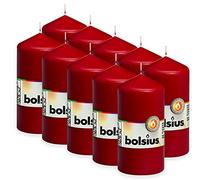 Bolsius Smooth Pillar Candles - Wine Red - Set of 10 - Decorative Household Candles - Length Burning Time 33 Hours - Unscented - Natural Plant Wax - 12 x 6 cm