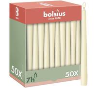 Bolsius Smooth Taper Candles - Ivory - Pack of 50-24.5 cm - Decorative Household Candles - Burn Time 7 Hours - Unscented - Contains Natural Plant Wax - No Palm Oil
