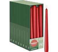Bolsius Smooth Taper Candles - Red - Pack of 32 - Decorative Household Candles - Burning Time 7 Hours - Unscented - Contains Natural Plant Wax - Without Palm Oil - 24.5 cm