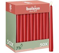 Bolsius Smooth Taper Candles - Red - Pack of 50-24.5 cm - Decorative Household Candles - Burn Time 7 Hours - Unscented - Contains Natural Plant Wax - No Palm Oil