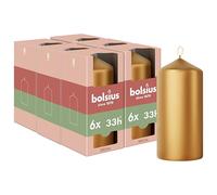 Bolsius - Special Essentials - Smooth Pillar Candles - Set of 6 - Gold Metallic - 12 cm - Decorative Candles - Made with Natural Plant-Based Wax - Palm Oil Free