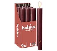 Bolsius - Tapered Candle XL Rustic - 23 x 3 cm - Bordeaux Red - in Box of 9 - Length Burning Time 15 Hours - Unscented - Contains Natural Plant Wax - Without Palm Oil