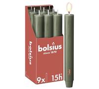 Bolsius - Tapered Candle XL Rustic - 23 x 3 cm - Olive Green - in Box of 9 - Length Burning Time 15 Hours - Unscented - Contains Natural Plant Wax - Without Palm Oil