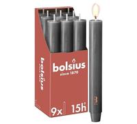 Bolsius - Tapered Candle XL Rustic - 9.1″ × 1.2″ - Anthracite - in Box of 9 - Length Burning Time 15 Hours - Unscented - Contains Natural Plant Wax - Without Palm Oil