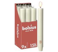 Bolsius - Tapered Candle XL Rustic - 9.1″ × 1.2″ - Ivory - in Box of 9 - Length Burn Time 15 Hours - Unscented - Contains Natural Plant Wax - Without Palm Oil