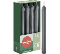 Bolsius Tapered Dinner Candles - Anthracite - 8-Pack - 17 cm - Long Burning Time of 5 Hours - Unscented - Includes Natural Vegan Wax - Without Palm Oil