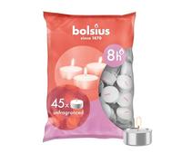 Bolsius Tealight Candles - White - Pack of 45 - Long Burning Time of 8 Hours - Household Candle - Interior Decoration - Unscented - No Drip - Smokeless - Includes Natural Vegan Wax - No Palm Oil
