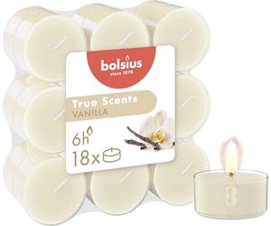 Bolsius - True Scents - 18 Scented Tea Lights - Vanilla - Long Burn Time of 6 Hours - Diameter 39 mm - Natural Extracts - Includes Vegan Wax - Without Palm Oil
