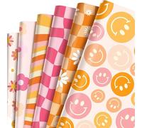 Bolsome 12 Sheets Boho Wrapping Paper Retro Groovy Gift Wrap Paper, Smiley Face Floral Daisy Pattern Wrapping Paper for Baby Shower Birthday Wedding DIY Crafts Gift Packing