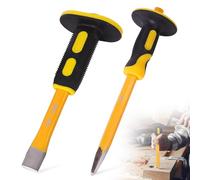 Bolster Chisel Set, 2 Piece Set 12 Inches Cold Chisel and Pointed Chisels Heavy Duty Concrete Brick Bolster Chizzle Carbon Steel with Guards for Professional and DIY Projects