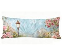 Bolster Pillow Case Pink Body Pillow Rose Side Sleeper Pillows, Soft Velvet Double-Sided Print Long Pillows 50 x 180 cm with Invisible Zipper Pillowcase for Maternity Support and Side Sleeper J0-1208