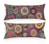 Bolster Pillow Cases 12x36 Inch Bohemia Pillow Cases 2 pack Flower Pattern Velvet Cushion Covers HD Double-Sided Printing Pillowcases with Invisible Zipper for Bedroom Livingroom Bed Cushions,Model322