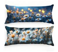 Bolster Pillow Cases 20x60 Inch Daisy Pillow Cases 2 pack Flower Pattern Velvet Cushion Covers HD Double-Sided Printing Pillowcases with Invisible Zipper for Bedroom Livingroom Bed Cushions, Model385