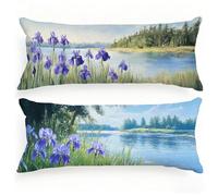 Bolster Pillow Cases 24x72 Inch Landscape Pillow Cases 2 pack Flower Pattern Design Velvet Cushion Covers HD Double-Sided Printing Pillowcases with Invisible Zipper for Bedroom Bed Cushions, Model340