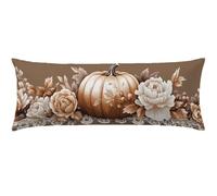 Bolster Pillow Cases 40 x 145 Brown Side Sleeper Pillow Cover Flowers Long Pillows for Sleeping, Super Soft Velvet Decorative Pillows Cases with Invisible Zipper Maternity Long Body Pillowcase Q-817