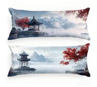 Bolster Pillow Cases 50x150cm Ancient Pillow Cases 2 pack Landscape Cushion Covers Velvet Bolster Cushion Decorative Pillows Double-Sided Printing with Invisible Zipper for Sofa Bedroom Bed, Model174