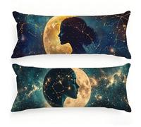 Bolster Pillow Cases 50x150cm Moon Pillow Cases 2 pack Galaxy Cushion Covers Velvet Bolster Cushion Improve Sleep Decorative Pillows Double-Sided Printing Invisible Zipper for Bedroom Bed, Model579