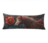 Bolster Pillow Cases Animal Side Sleeper Pillow Cover 16 x 48in/40 x 120 cm Horse Body Pillows, Double-Sided Printing Large Pillow Cases, Headboard Cushion, Comfort Soft Velvet Long Pillowcase w-1388