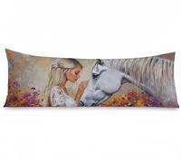 Bolster Pillow Cases Horse Body Pillow Cover 12x36 Inch Woman Cushion Covers Velvet Soft Improve Sleep Pillowcases, Double-Sided Printing with Invisible Zipper Cushions for Sofa Bedroom Bed, Model378