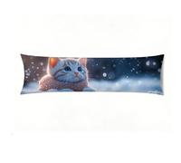 Bolster Pillow Cases, Linen Body Pillowcase 20x54 inch- Extra Long Body Pillows Cover, Durable Decorative Cushion Case with Long Hidden Zipper for Bedroom, Side Sleeper PillowSnow cat E0-915