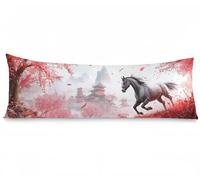 Bolster Pillow Cases Red Body Pillow Cover 16x48 Inch Horse Cushion Covers Velvet Soft Improve Sleep Pillowcases, Double-Sided Printing with Invisible Zipper Cushions for Sofa Bedroom Bed, Model600