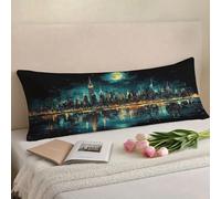 Bolster Pillow Cases Turquoise Side Sleeper Pillow Cover 24 x 72in/60 x 180 cm City Body Pillows, Double-Sided Printing Large Pillow Cases, Headboard Cushion, Comfort Soft Velvet Long Pillowcase w-167