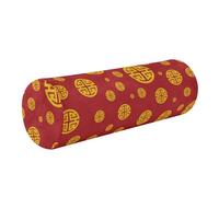 Bolster Pillow for Legs Sleeping Chinese Symbol Wealth and Prosperity Gold Red Cervical Neck Roll Pillow Cover 5.5" x 17" Round Pillow Throw Round Cushion Pillow Lumbar Support Pillow