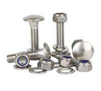 Bolt Base M10 x 60 A2 Stainless Steel Carriage Bolts + Nyloc Lock Nuts & Flat Washers Kit (5 Each)
