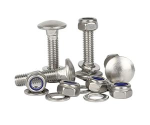 Bolt Base M10 x 60 A2 Stainless Steel Carriage Bolts + Nyloc Lock Nuts & Flat Washers Kit (5 Each)