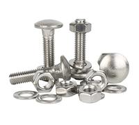 Bolt Base M5 x 50 A2 Stainless Steel Carriage Bolts + Hex Full Nuts & Flat Washers Kit (20 Each)