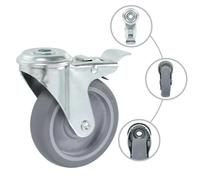 Bolt Hole Swivel Casters 100mm Grey TPR Zinc Frame 8pcs (4 With Brakes) 60kgEach