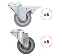 Bolt hole swivel casters 8pcs Grey 50mm TPR & Zinc Iron 4 Braked 4 Swivel M10 70