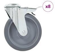 Bolt Hole Swivel Casters 125mm Grey TPR Zinc Iron 8pcs (4 Brake) 80kg ea Quiet.