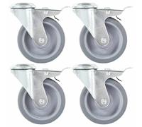 Vidaxl Bolt Hole Swivel Casters With Double Brakes 4 Pcs 100 Mm, Grey