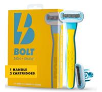 Bolt Skin + Shave Bolt Performance Razor for Men's Leg Shaving - Ergonomic Zinc Alloy Design, 5-Blade Cartridge with Aloe & Vitamin E, Superior Grip, Designed in Finland - Includes 2 Cartridges