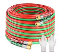 Boltigen 50 Feet Oxygen Acetylene Hose, 1/4inch Grade R Oxy Acetylene Torch Hose with Brass 9/16''-18 LH/RH B Fittings, Stainless Steel Spring Ends Twin Welding Cutting Torch Hose Reel