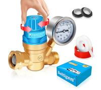 Boltigen Handle Adjustable RV Water Pressure Regulator, 3/4’’ GHT Brass Lead-Free RV Fresh Water Hose Pressure Regulator Valve with Gauge for RV Camper Trailer, Pressure Reducer Valve
