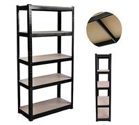 Boltless Garage Shelving Units, Heavy Duty Racking Storage Shelves, 5 Tier Black (175kg Per Shelf), 0.8mm Thick Frame, For Kitchen Bedroom Workshop Shed, 180cm × 90cm × 40cm, 5 Year Warranty