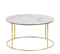 Bolton -A1 Round Coffee Table with White Marble Effect Top & Gold Base, none