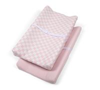 Bolton Baby Co. Checkered Muslin Fitted Changing Pad Covers | Diaper Changing Pad Sheets | 100% Extra-Soft Breathable Cotton | for Girls and Boys | Pack of 2 (Bubblegum)
